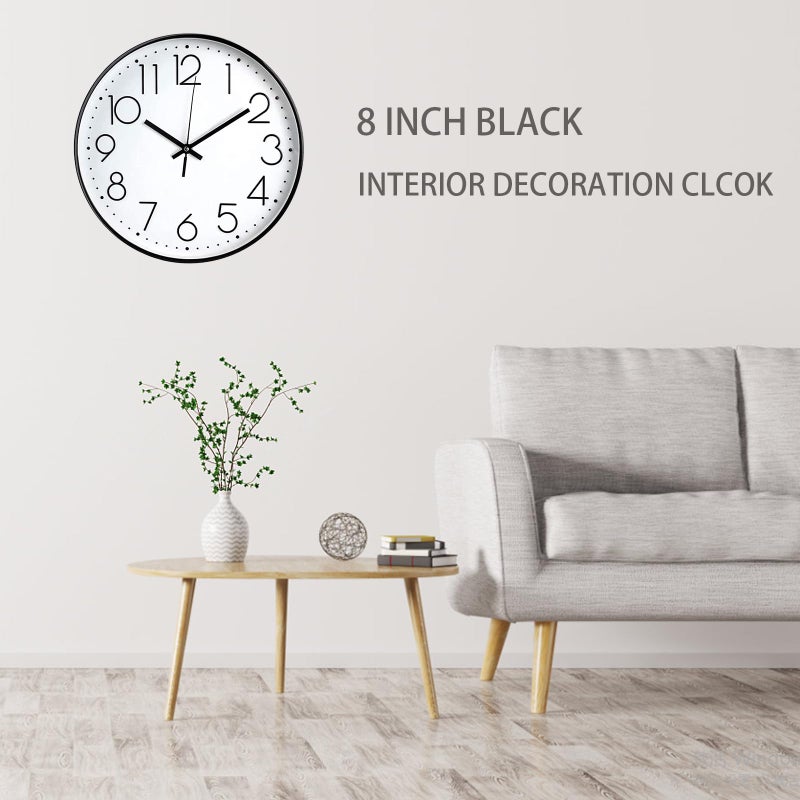 JUSTUP 8in Non-Ticking Wall Clock, Silent Battery Operated Wall Clock with ABS Frame HD Glass Cover for Kids Living Room Bedroom Kitchen School Office Decor (8 in) - Image 4